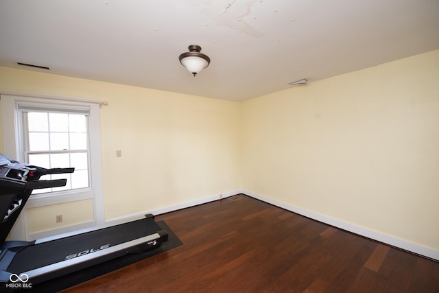 workout room featuring hardwood / wood-style flooring