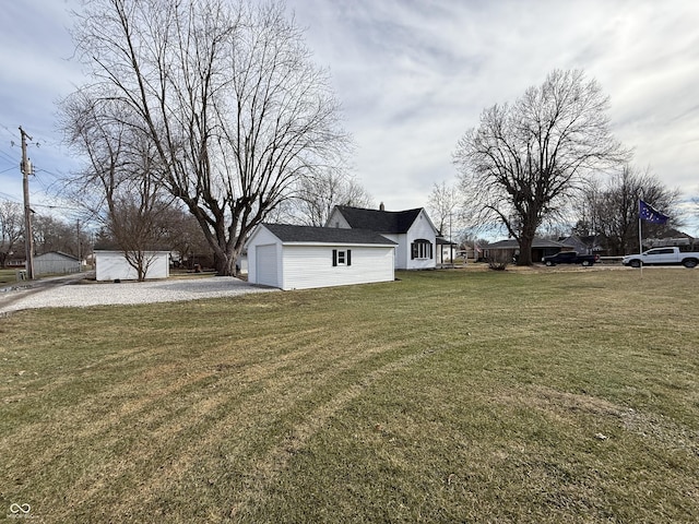 view of yard with a garage