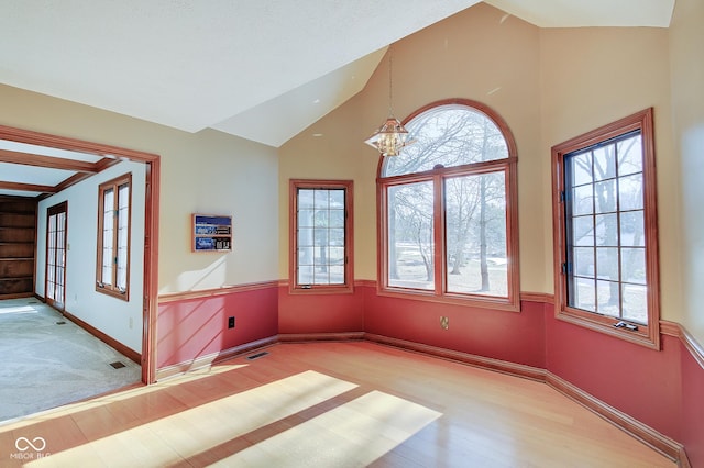 spare room featuring vaulted ceiling and a wealth of natural light