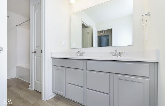 bathroom with hardwood / wood-style flooring and vanity