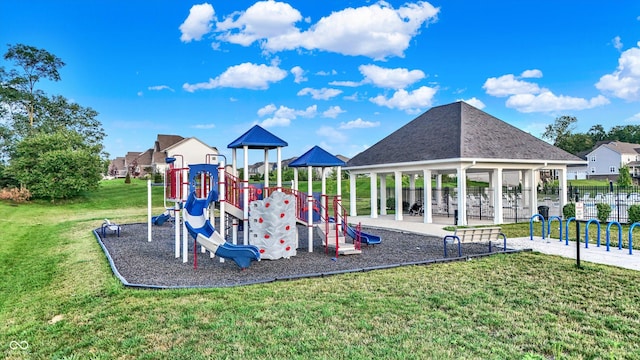 view of playground featuring a yard