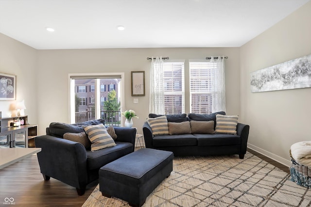 living room with light hardwood / wood-style flooring