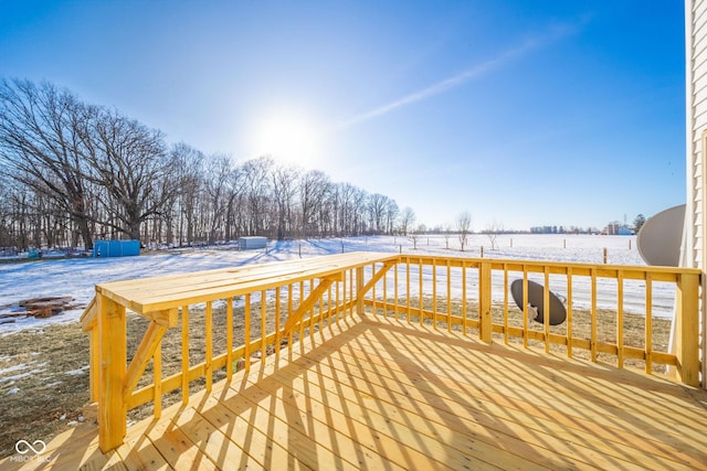 view of snow covered deck