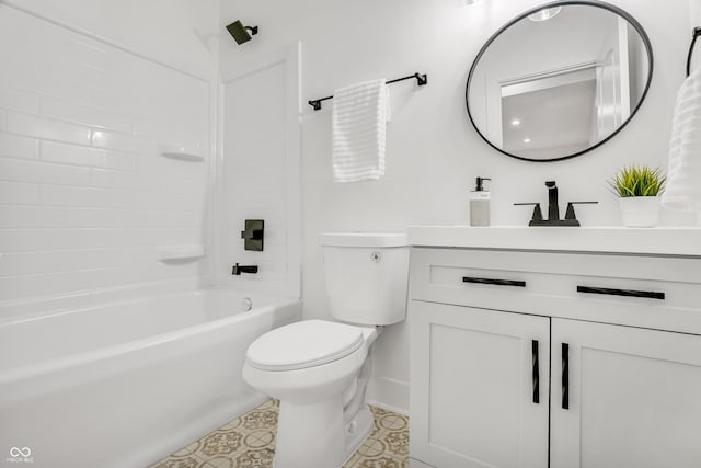 full bathroom featuring vanity, toilet, and bathing tub / shower combination