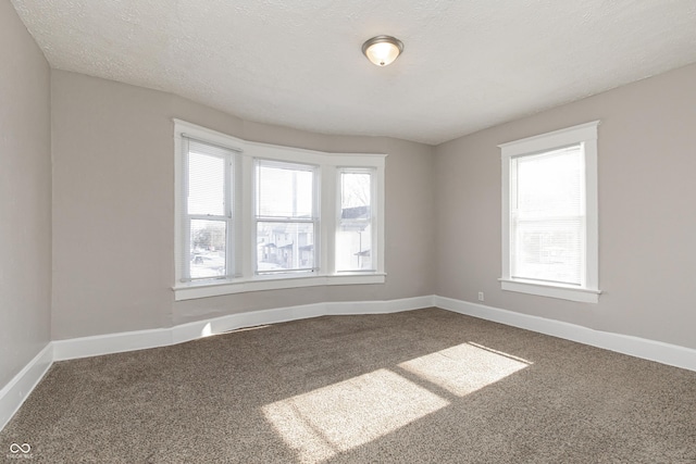 unfurnished room with plenty of natural light, carpet floors, and a textured ceiling