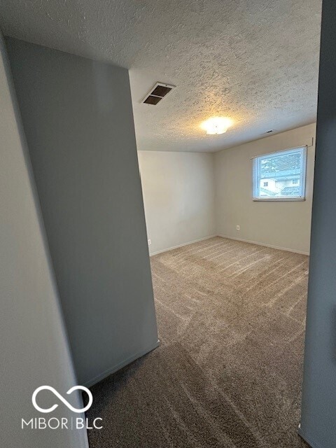 empty room with carpet flooring and a textured ceiling