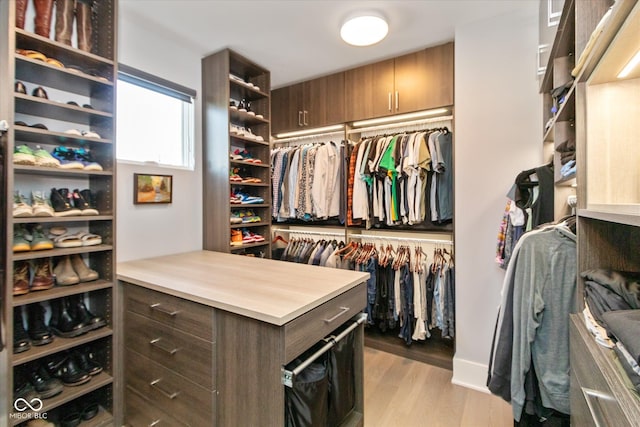 walk in closet featuring light hardwood / wood-style flooring