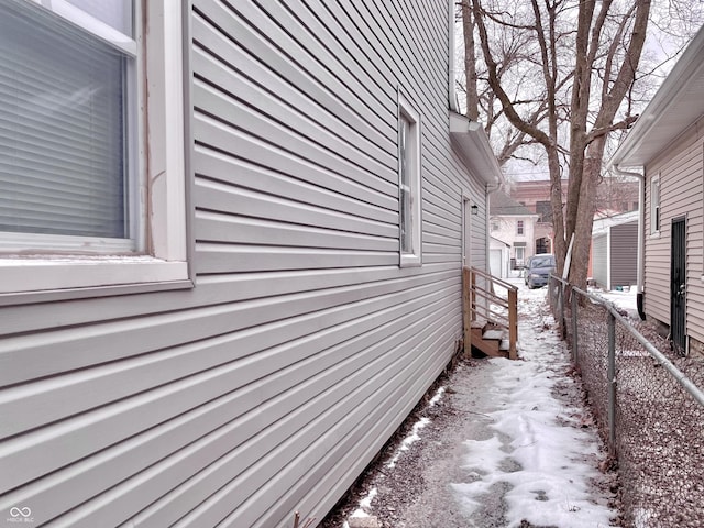 view of snow covered property