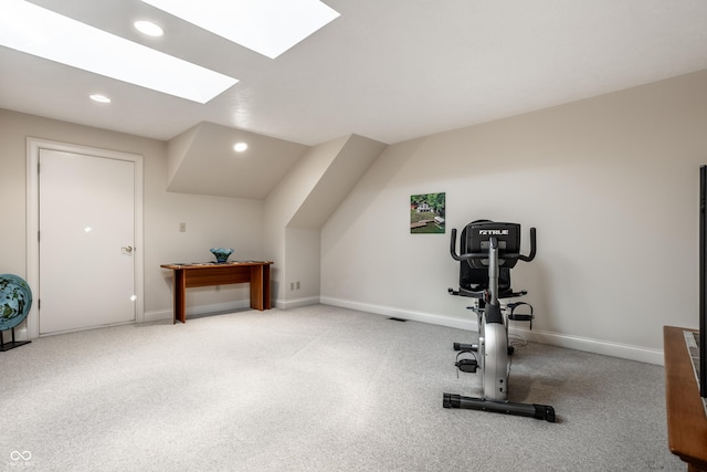 workout room with a skylight