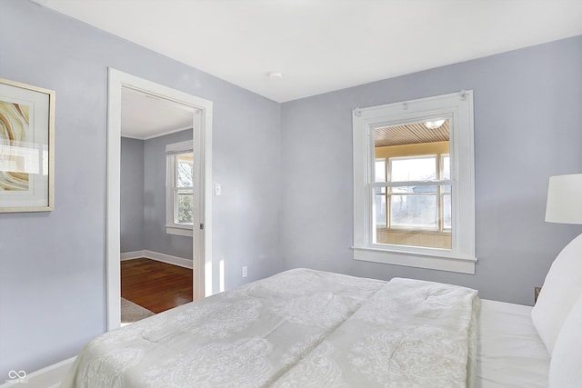 bedroom with wood-type flooring