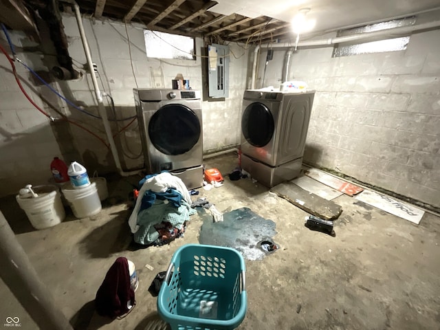 laundry area featuring washer and dryer and electric panel