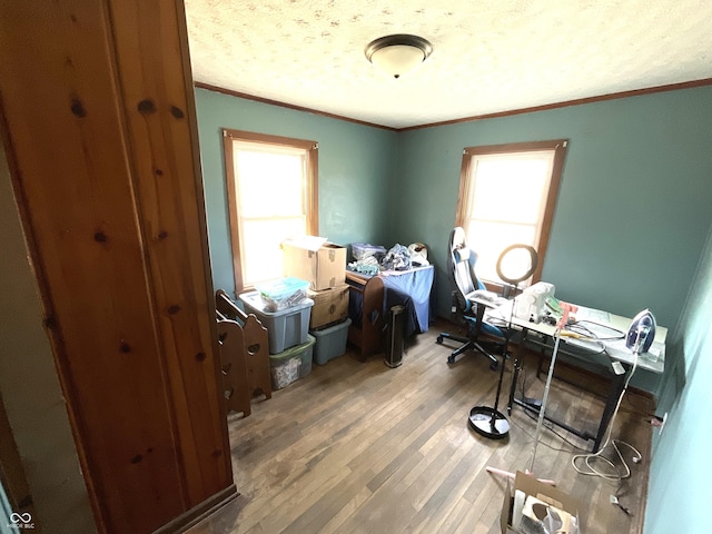 interior space featuring crown molding and hardwood / wood-style floors