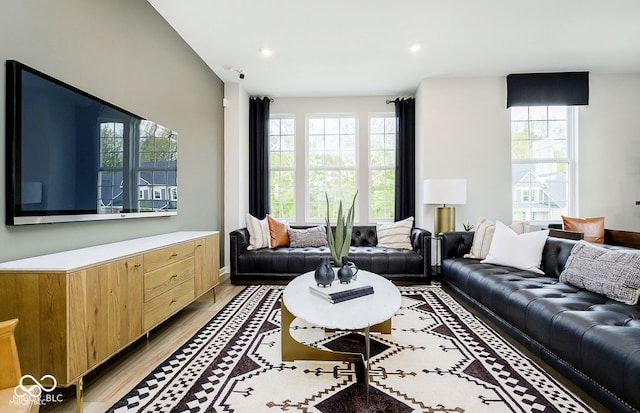 living room featuring plenty of natural light and light wood-type flooring