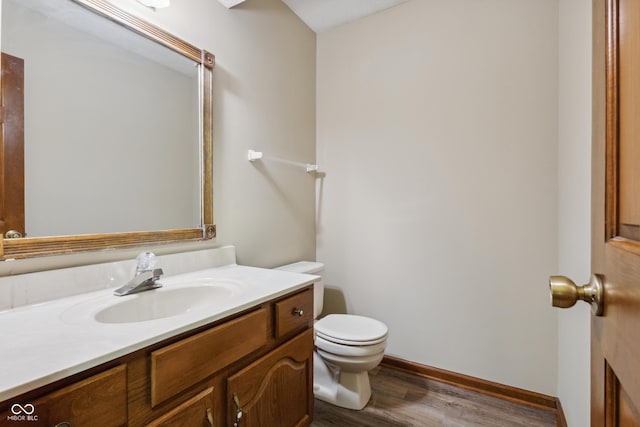 bathroom featuring vanity, toilet, and wood-type flooring