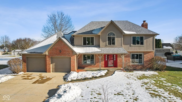 front of property with a garage