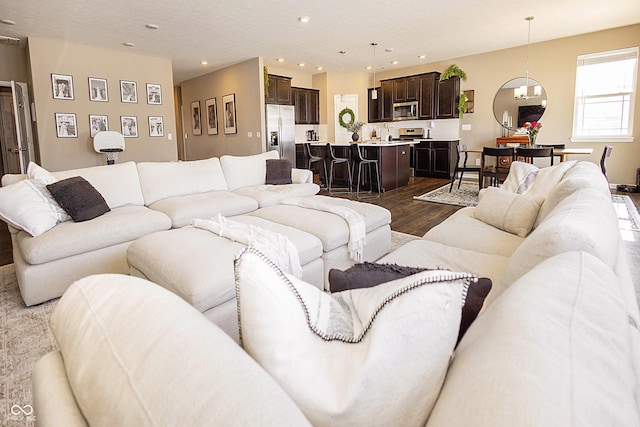 living room with dark wood-type flooring