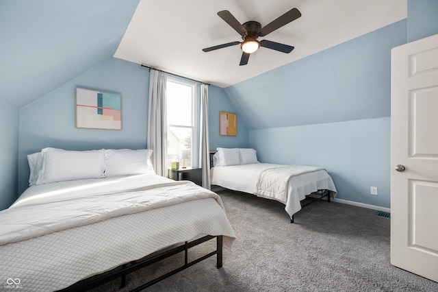 1130 S Senate Ave, Indianapolis, IN 46225 - bedroom featuring lofted ceiling, carpet flooring, and ceiling fan