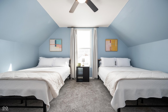 1130 S Senate Ave, Indianapolis, IN 46225 - bedroom with ceiling fan, lofted ceiling, and carpet