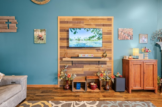 living room with hardwood / wood-style flooring