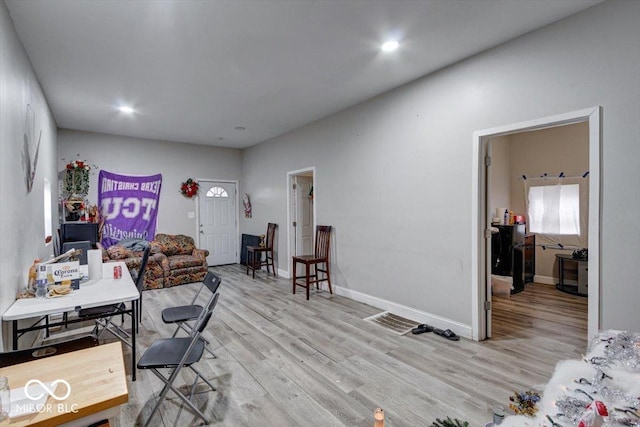 office area featuring light hardwood / wood-style floors