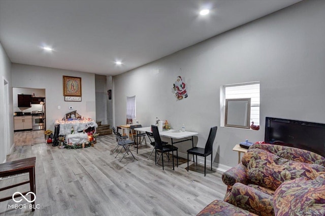 living room featuring light wood-type flooring