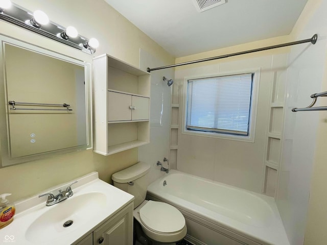 full bathroom featuring vanity, toilet, and bathing tub / shower combination