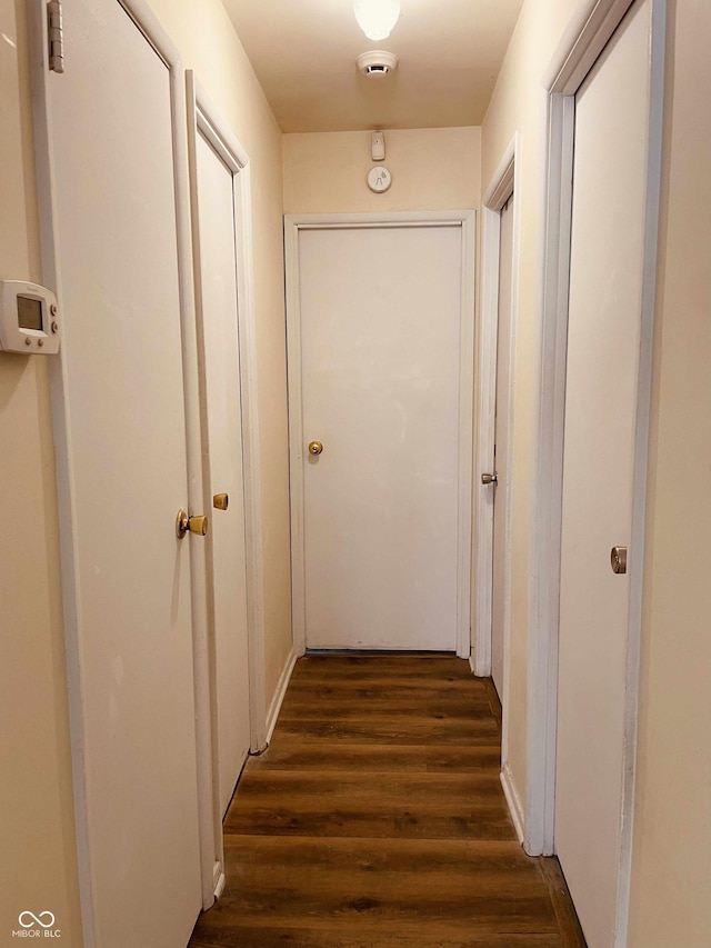 corridor with dark hardwood / wood-style floors