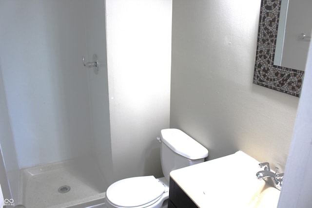 bathroom with vanity, a shower, and toilet