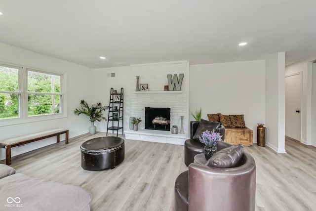 living room featuring a fireplace and light hardwood / wood-style floors