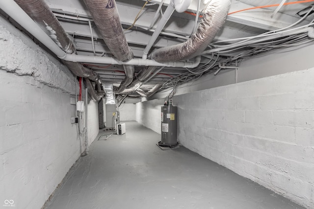 basement featuring electric water heater