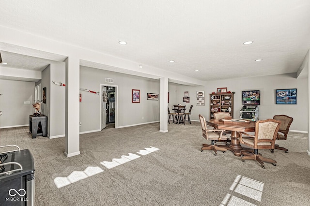 dining area with light carpet