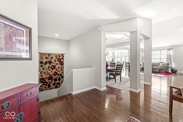 hallway featuring dark wood-type flooring