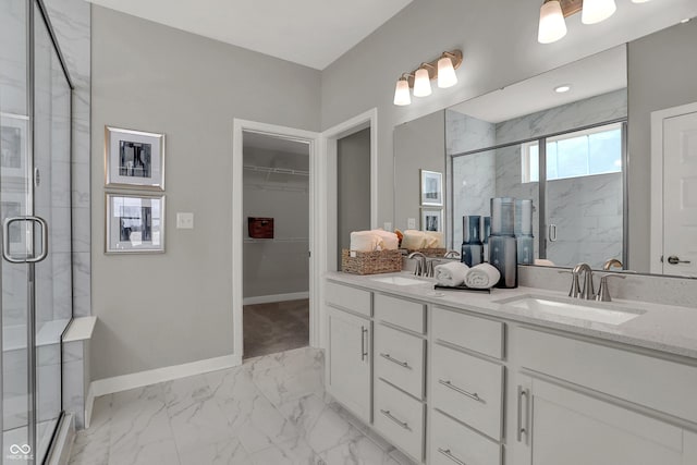 bathroom with vanity and walk in shower