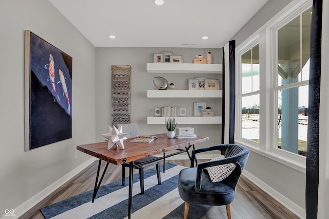 office space with wood-type flooring and a wealth of natural light