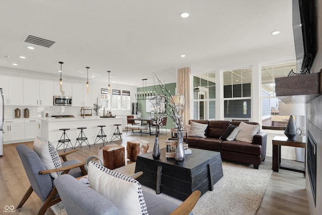 living room with light wood-type flooring