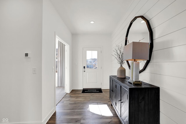 foyer featuring dark wood-type flooring