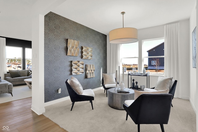 living area featuring light hardwood / wood-style flooring