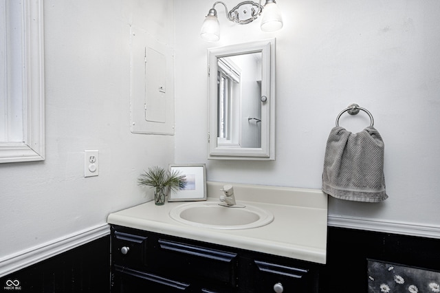 bathroom with vanity and electric panel