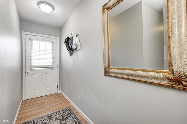 doorway to outside with light hardwood / wood-style flooring