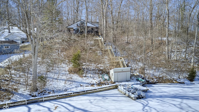 view of yard covered in snow