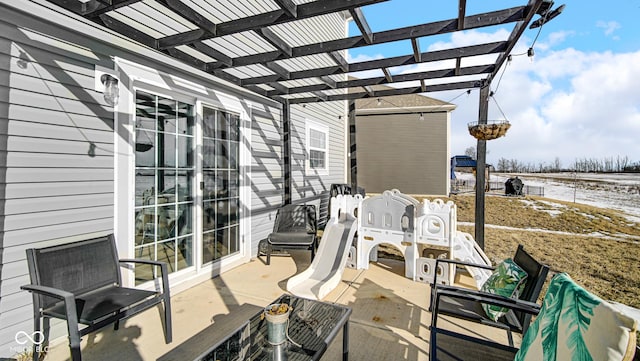 view of patio / terrace featuring a pergola