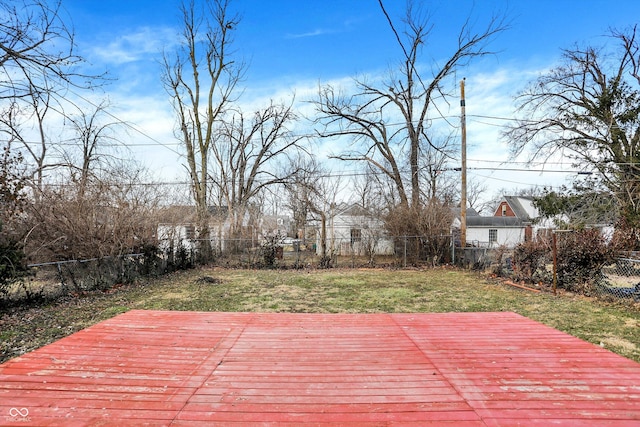 wooden deck featuring a fenced backyard and a lawn