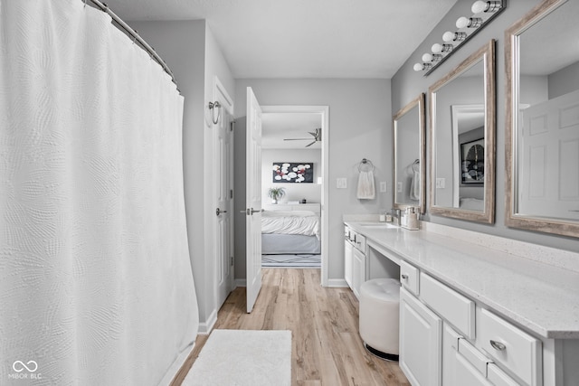 bathroom with vanity and wood-type flooring