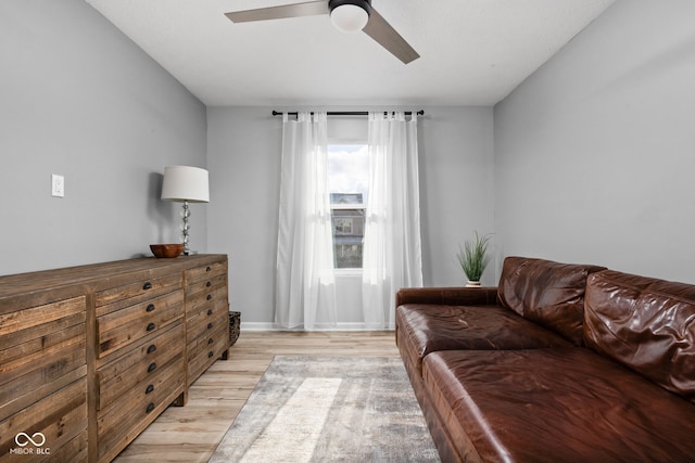 interior space featuring light hardwood / wood-style floors and ceiling fan