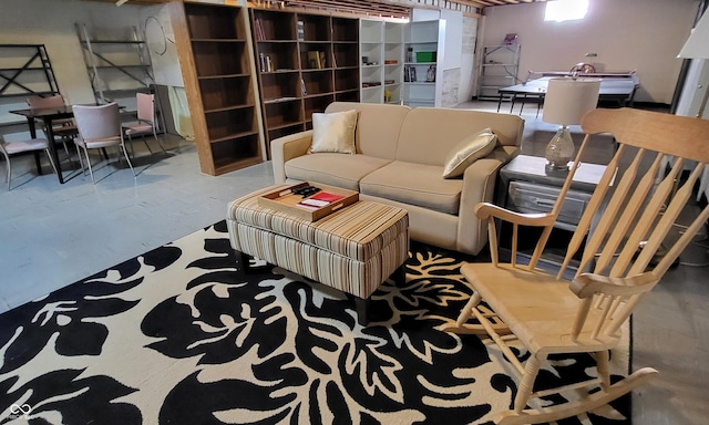 living room featuring concrete floors