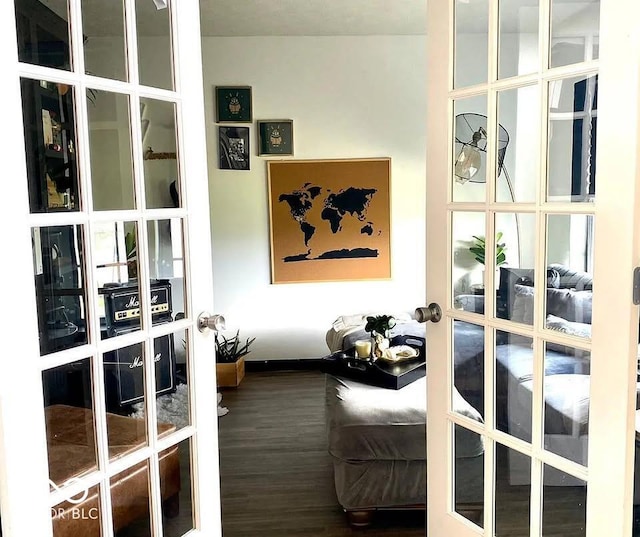 interior space featuring hardwood / wood-style floors and french doors