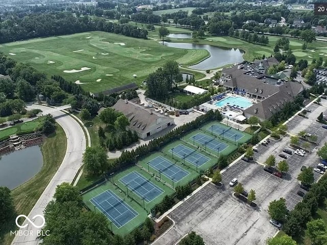 aerial view with a water view