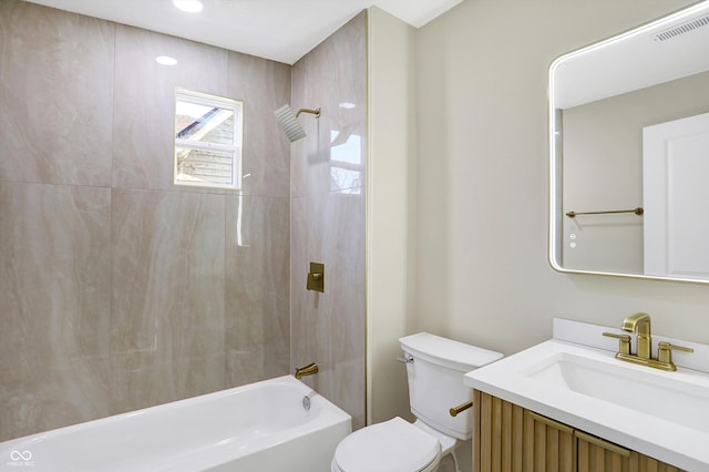 full bathroom featuring vanity,  shower combination, and toilet