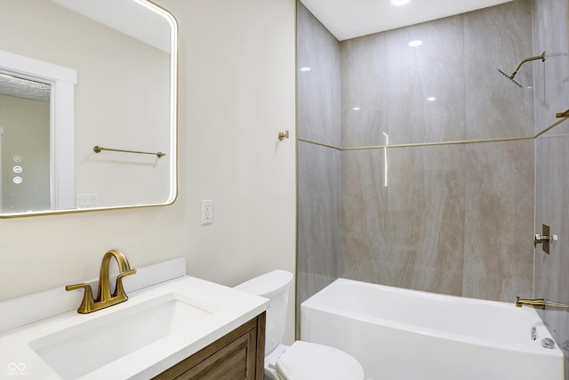 full bathroom with shower / bathtub combination, vanity, and toilet