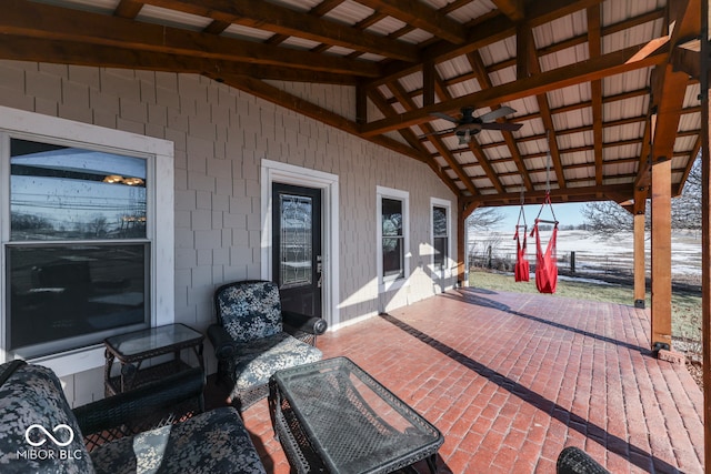 deck with a patio and ceiling fan